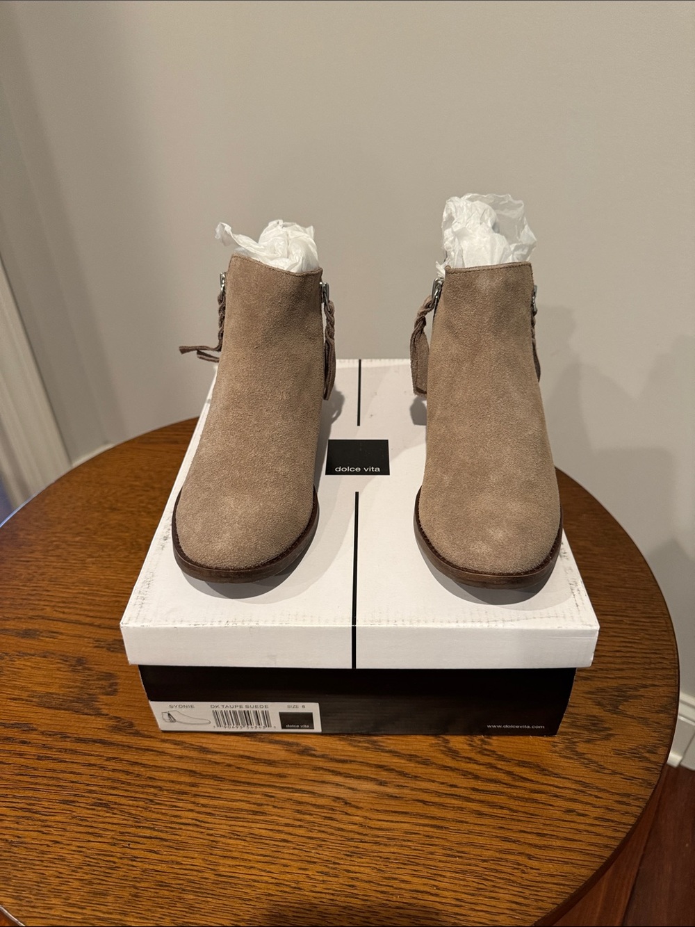 Dolce Vita Taupe Suede Ankle Booties with Side Zip - Picture 2 of 5